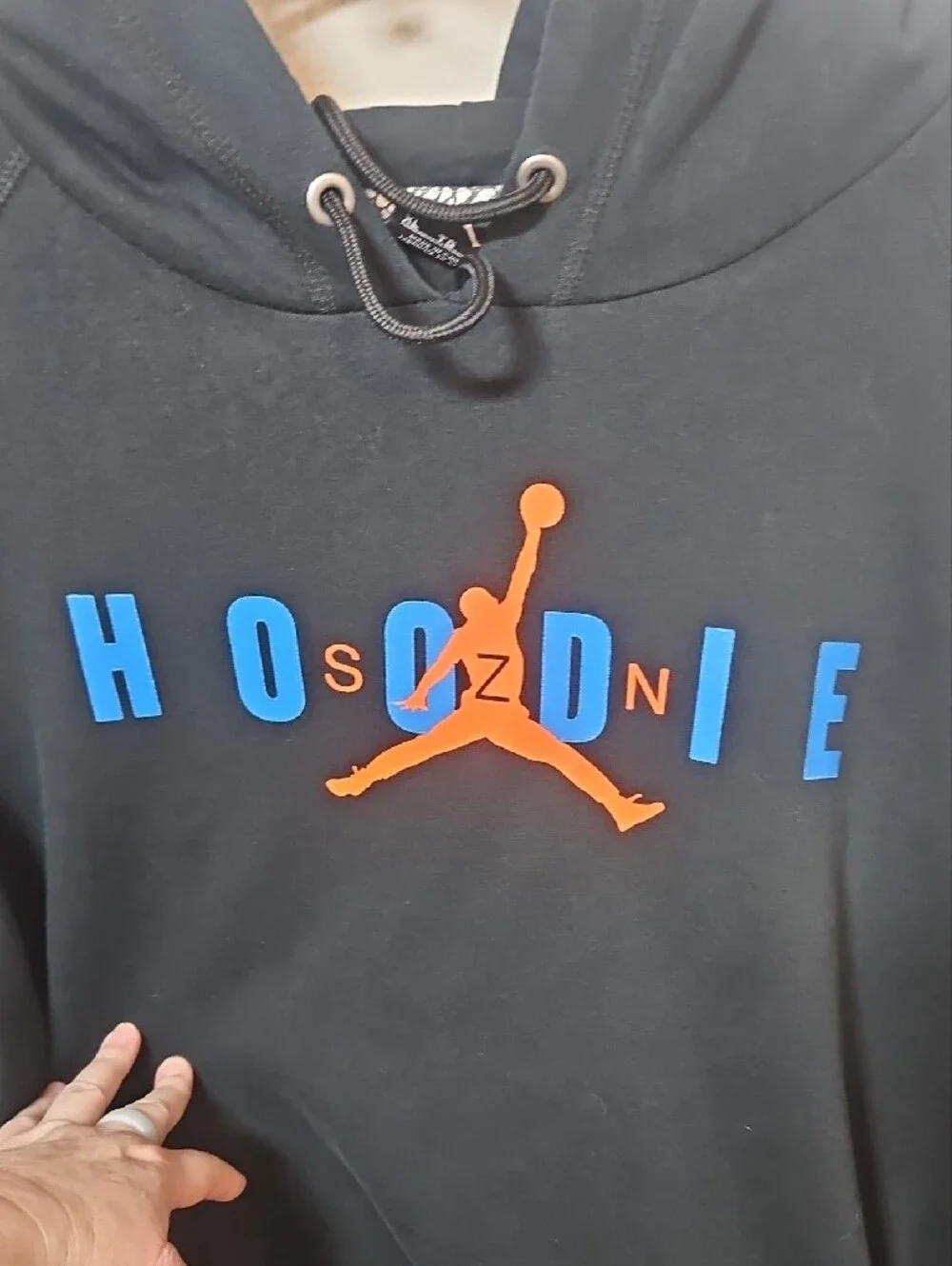 Jordan XL Men’s Black Hoodie with Blue Lettering and Orange Jumpman